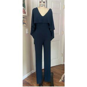 FOREVER 21 Teal RUFFLE trim V Front LOW back Cocktail JUMPSUIT Romper *SMALL*